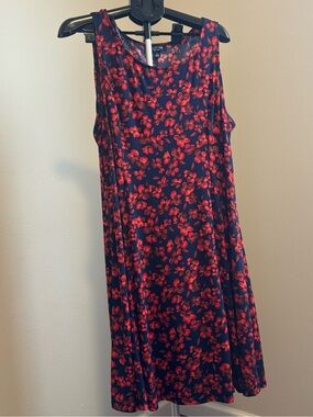 Perceptions Red & Navy Floral Sleeveless‎ A-Line Dress